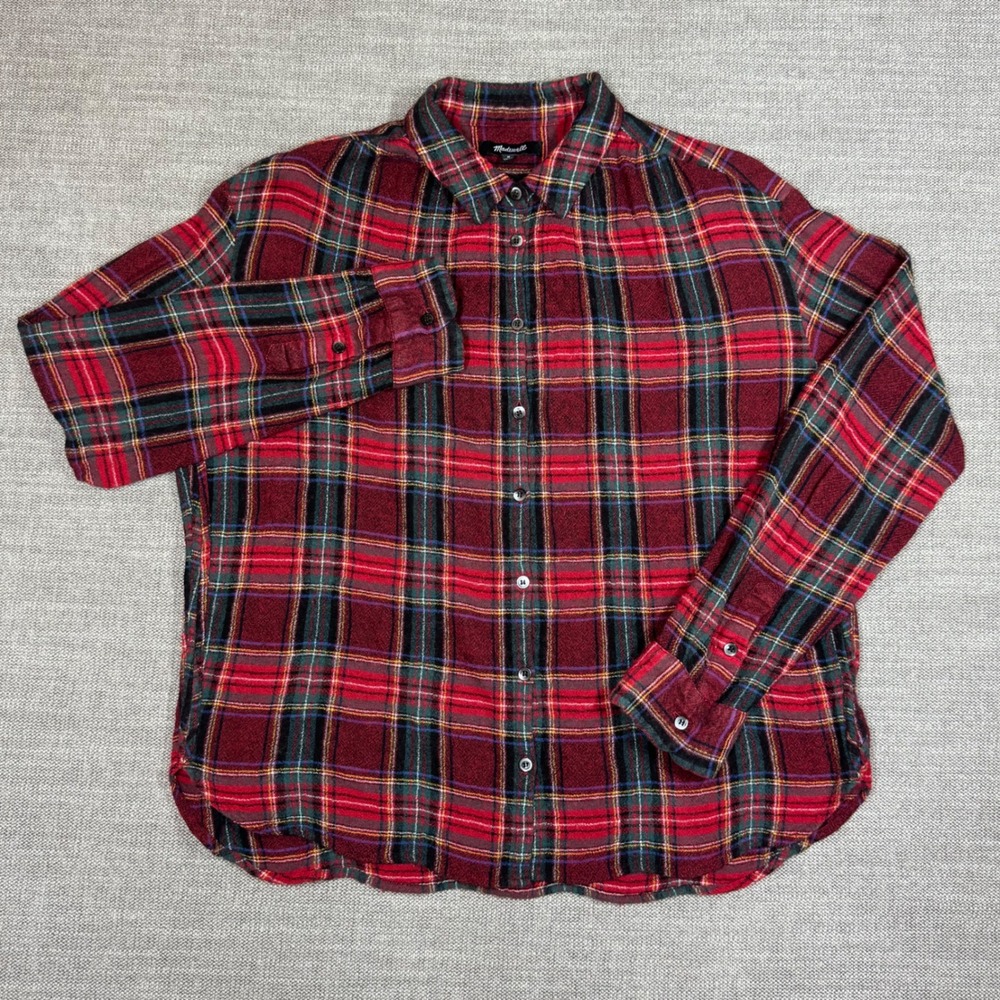 Madewell Red Plaid Viscose Wool Blend Button Down Shirt Womens Medium Cabin